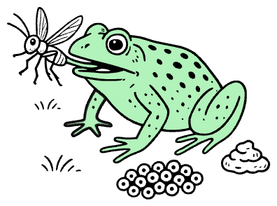 Frog eating grass hoppers